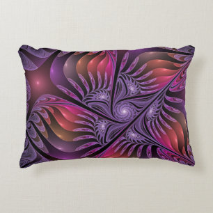 Colourful Fantasy Abstract Trippy Purple Fractal Accent Pillow