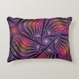 Colourful Fantasy Abstract Trippy Purple Fractal Accent Pillow