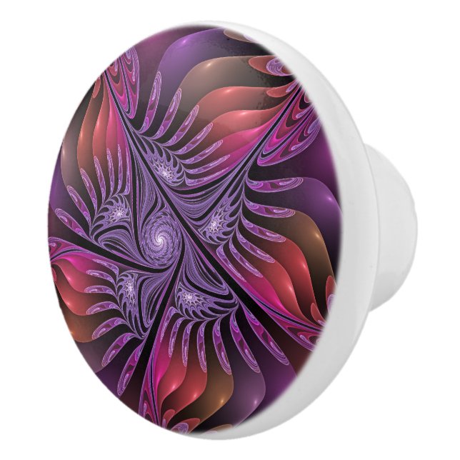 Colourful Fantasy Abstract Trippy Purple Fractal Ceramic Knob (Right)