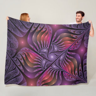 Colourful Fantasy Abstract Trippy Purple Fractal Fleece Blanket