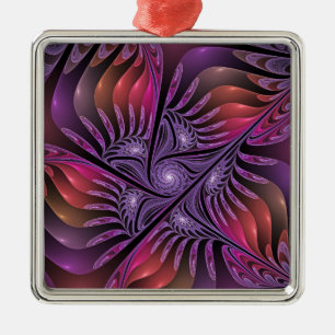 Colourful Fantasy Abstract Trippy Purple Fractal Metal Ornament