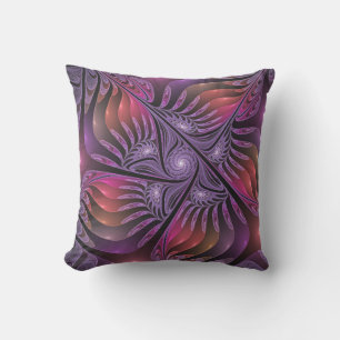 Colourful Fantasy Abstract Trippy Purple Fractal Outdoor Pillow