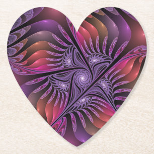 Colourful Fantasy Abstract Trippy Purple Fractal Paper Coaster