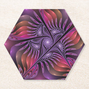 Colourful Fantasy Abstract Trippy Purple Fractal Paper Coaster