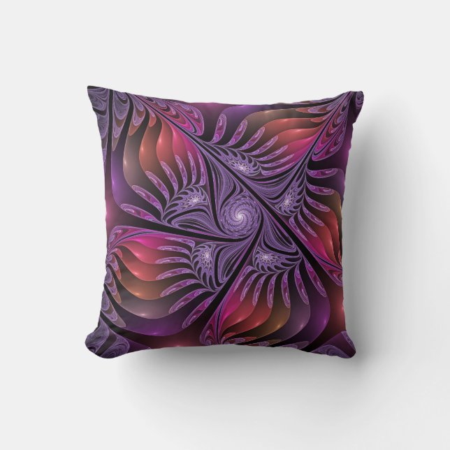 Colourful Fantasy Abstract Trippy Purple Fractal Throw Pillow (Front)