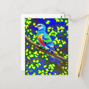Colourful Fantasy Bird On a Branch Postcard