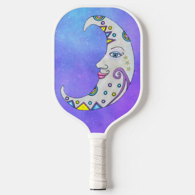 Colourful Fantasy Crescent Moon Scroll Shapes Sky Pickleball Paddle (Front)