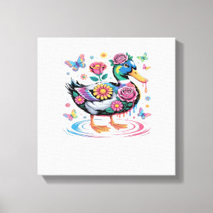 Colourful Fantasy Duck with Flowers and Butterflie Canvas Print