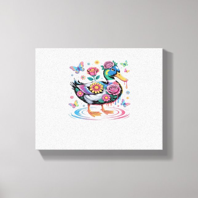 Colourful Fantasy Duck with Flowers and Butterflie Canvas Print (Front)