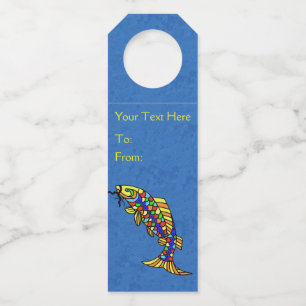 Colourful Fantasy Fish Vibrant Scales on Blue Bottle Tag