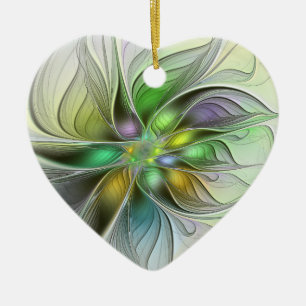 Colourful Fantasy Flower Abstract Fractal Heart Ceramic Ornament