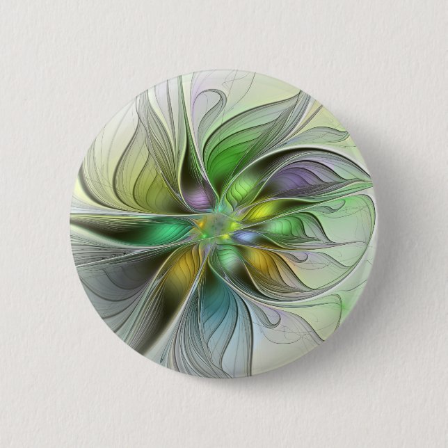 Colourful Fantasy Flower Modern Abstract Fractal 2 Inch Round Button (Front)