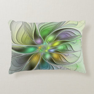 Colourful Fantasy Flower Modern Abstract Fractal Accent Pillow