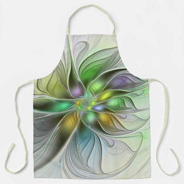 Colourful Fantasy Flower Modern Abstract Fractal Apron (Front)
