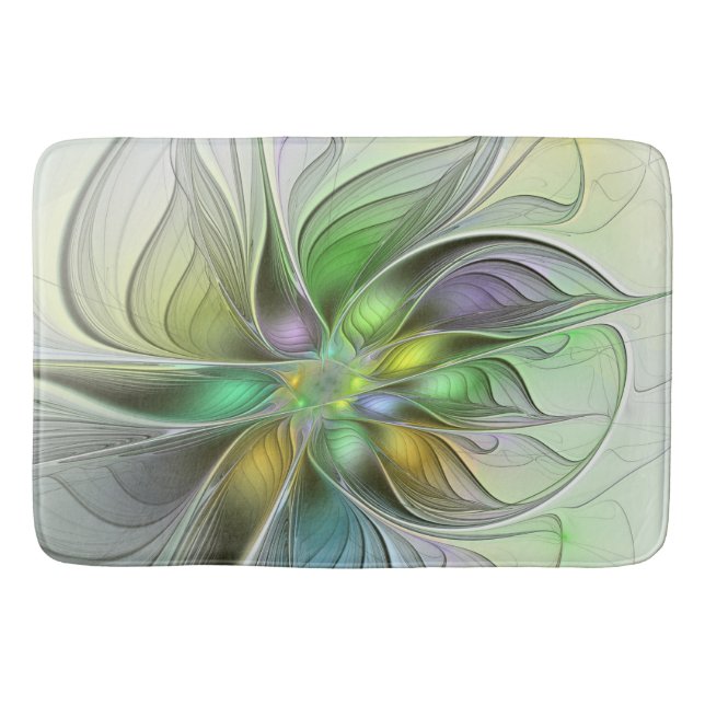 Colourful Fantasy Flower Modern Abstract Fractal  Bath Mat (Front)