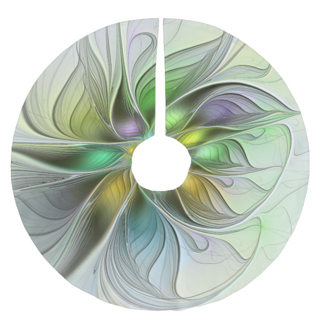 Colourful Fantasy Flower Modern Abstract Fractal Brushed Polyester Tree Skirt (Front)