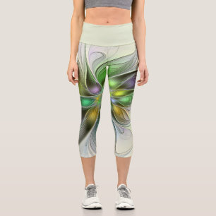 Colourful Fantasy Flower Modern Abstract Fractal Capri Leggings