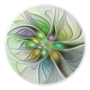 Colourful Fantasy Flower Modern Abstract Fractal Ceramic Knob