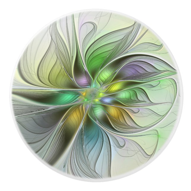 Colourful Fantasy Flower Modern Abstract Fractal Ceramic Knob (Front)