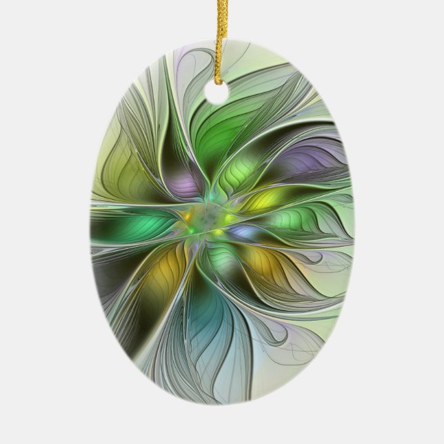 Colourful Fantasy Flower Modern Abstract Fractal Ceramic Ornament (Front)