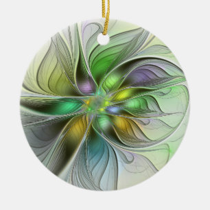 Colourful Fantasy Flower Modern Abstract Fractal Ceramic Ornament