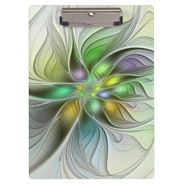 Colourful Fantasy Flower Modern Abstract Fractal Clipboard (Front)