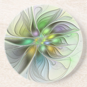 Colourful Fantasy Flower Modern Abstract Fractal Coaster