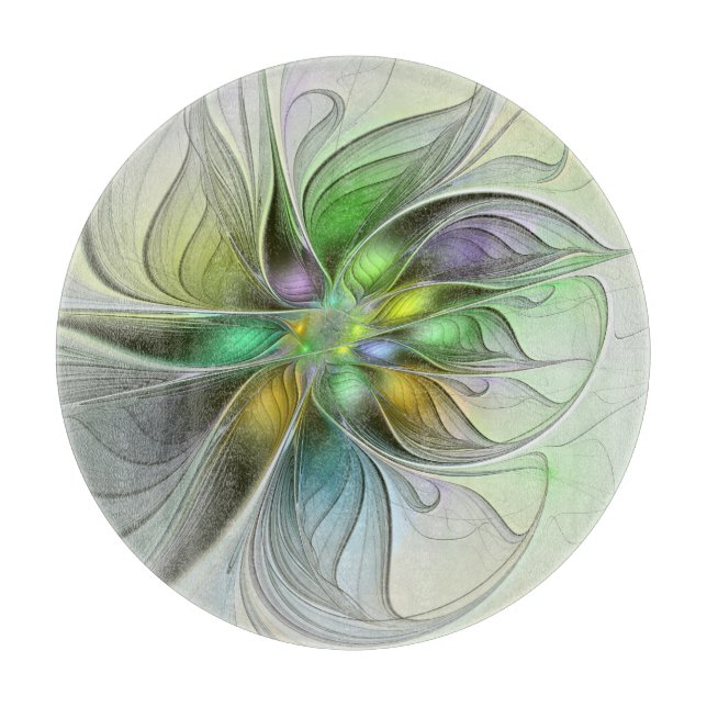 Colourful Fantasy Flower Modern Abstract Fractal Cutting Board (Front)