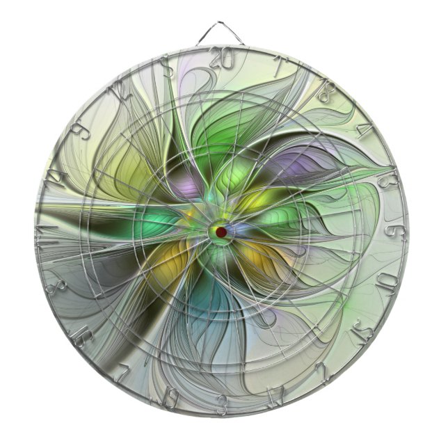 Colourful Fantasy Flower Modern Abstract Fractal Dartboard (Front)