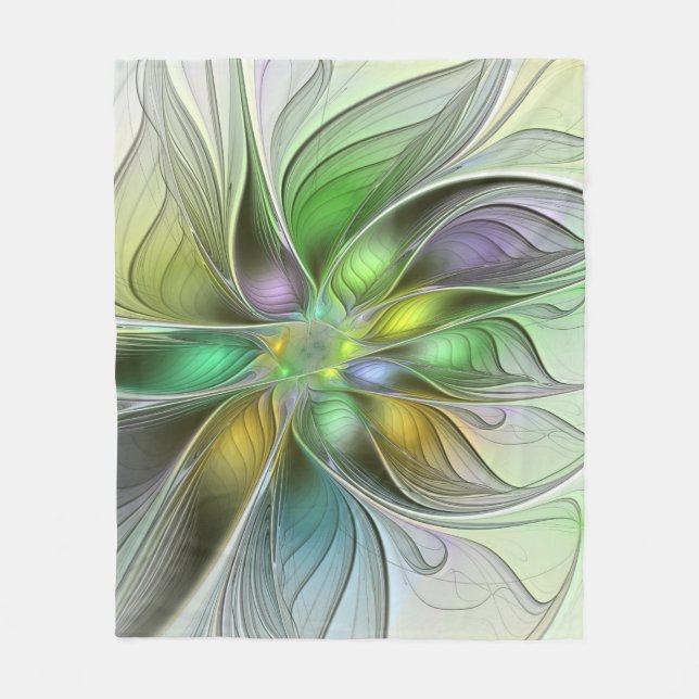 Colourful Fantasy Flower Modern Abstract Fractal Fleece Blanket (Front)