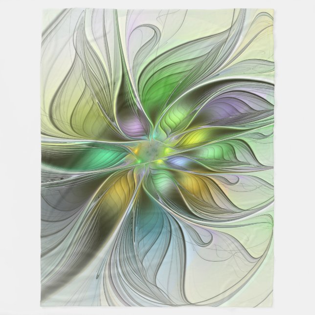 Colourful Fantasy Flower Modern Abstract Fractal Fleece Blanket (Front)