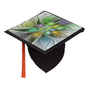 Colourful Fantasy Flower Modern Abstract Fractal Graduation Cap Topper