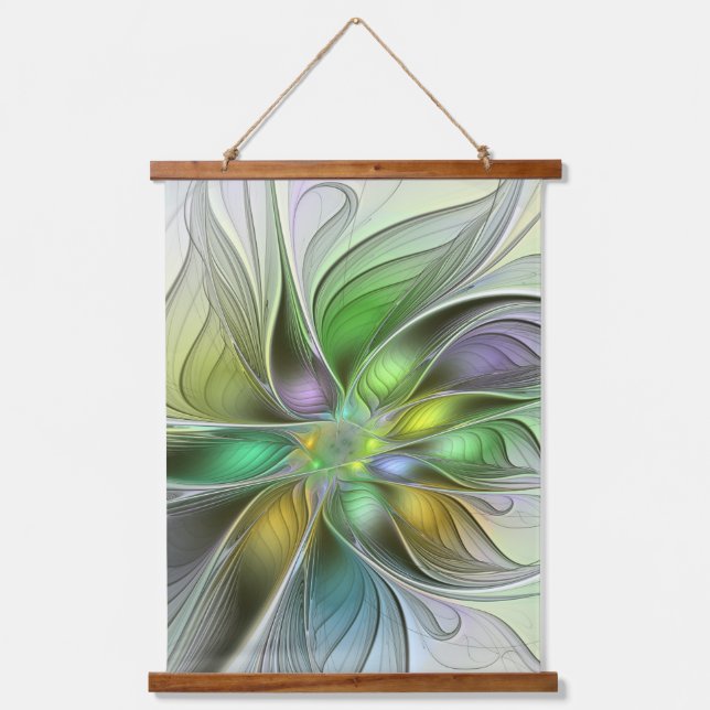 Colourful Fantasy Flower Modern Abstract Fractal Hanging Tapestry (Front)