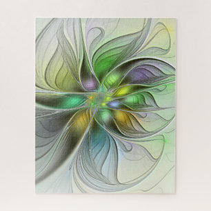 Colourful Fantasy Flower Modern Abstract Fractal Jigsaw Puzzle