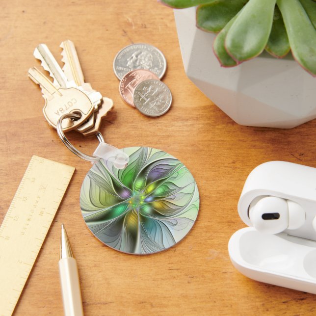 Colourful Fantasy Flower Modern Abstract Fractal Keychain (Desk)