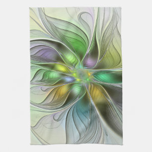 Colourful Fantasy Flower Modern Abstract Fractal Kitchen Towel