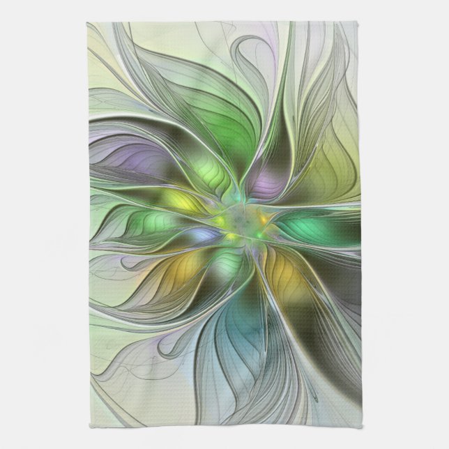 Colourful Fantasy Flower Modern Abstract Fractal Kitchen Towel (Vertical)