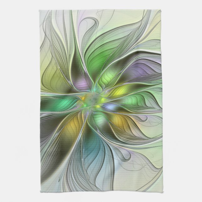 Colourful Fantasy Flower Modern Abstract Fractal Kitchen Towel (Vertical)