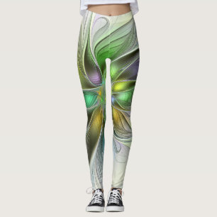 Colourful Fantasy Flower Modern Abstract Fractal Leggings