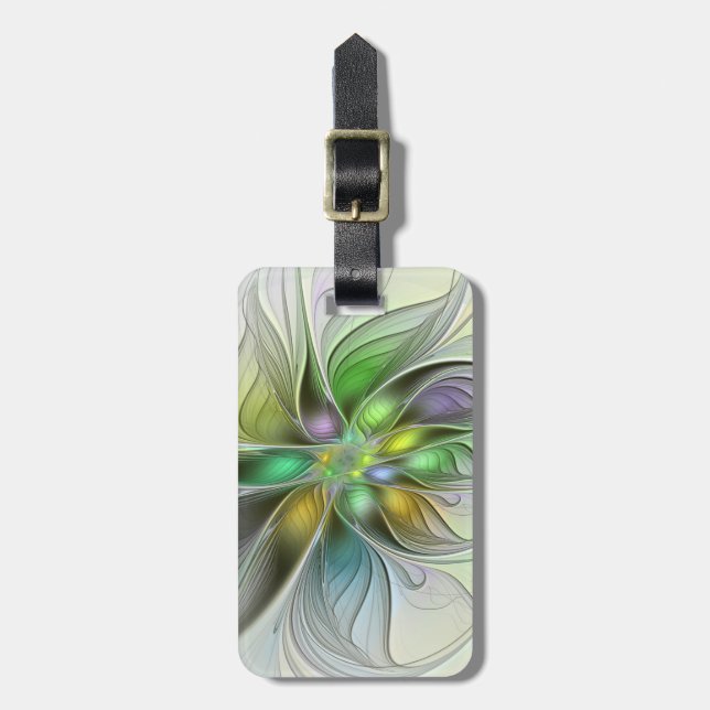 Colourful Fantasy Flower Modern Abstract Fractal Luggage Tag (Front Vertical)