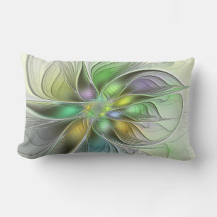 Colourful Fantasy Flower Modern Abstract Fractal Lumbar Pillow