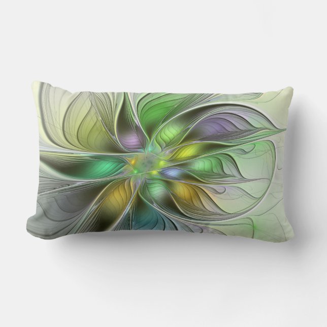 Colourful Fantasy Flower Modern Abstract Fractal Lumbar Pillow (Front)
