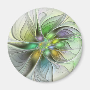 Colourful Fantasy Flower Modern Abstract Fractal Magnet