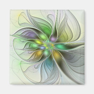 Colourful Fantasy Flower Modern Abstract Fractal Magnet