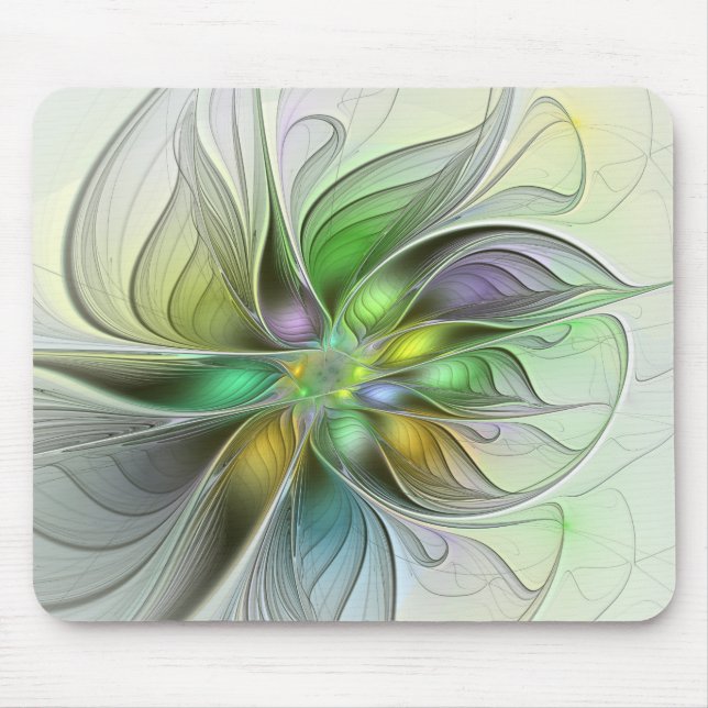 Colourful Fantasy Flower Modern Abstract Fractal Mouse Pad (Front)