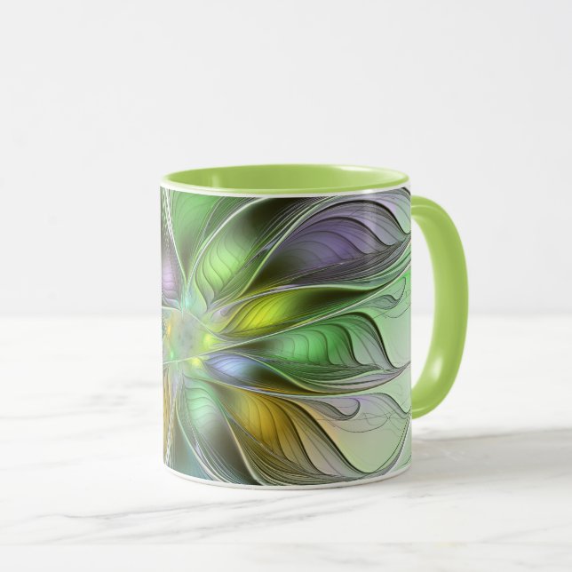 Colourful Fantasy Flower Modern Abstract Fractal Mug (Front Right)