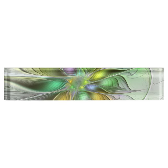 Colourful Fantasy Flower Modern Abstract Fractal Nameplate (Front)