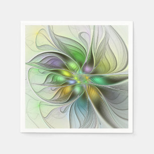 Colourful Fantasy Flower Modern Abstract Fractal Napkin