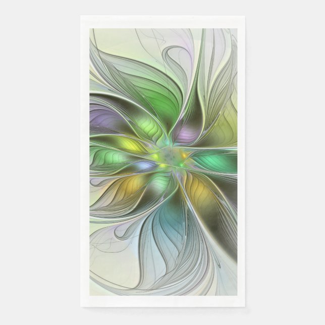 Colourful Fantasy Flower Modern Abstract Fractal Napkin (Front)