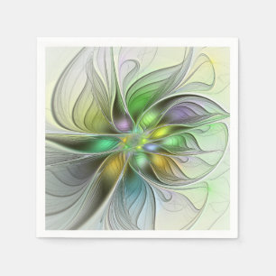 Colourful Fantasy Flower Modern Abstract Fractal Napkin